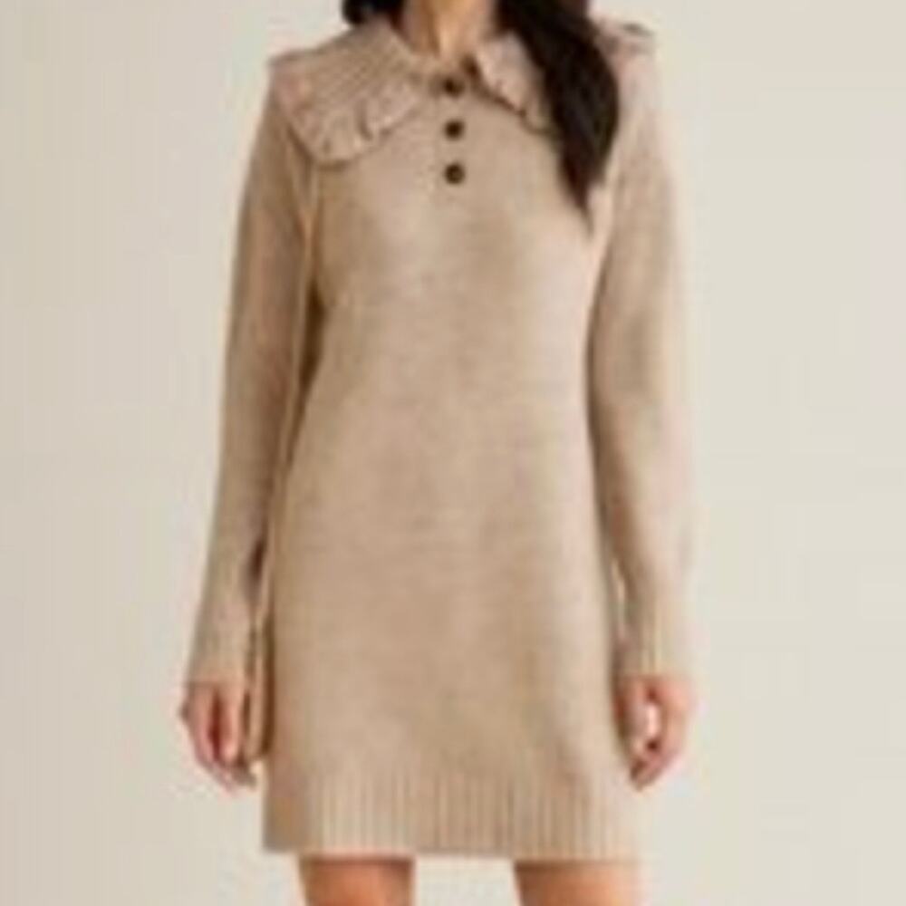 CAMILA COELHO x REVOLVE | Tan Knit Sweater Dress Beige Wool Blend | Size Large